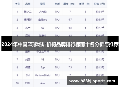 2024年中国篮球培训机构品牌排行榜前十名分析与推荐